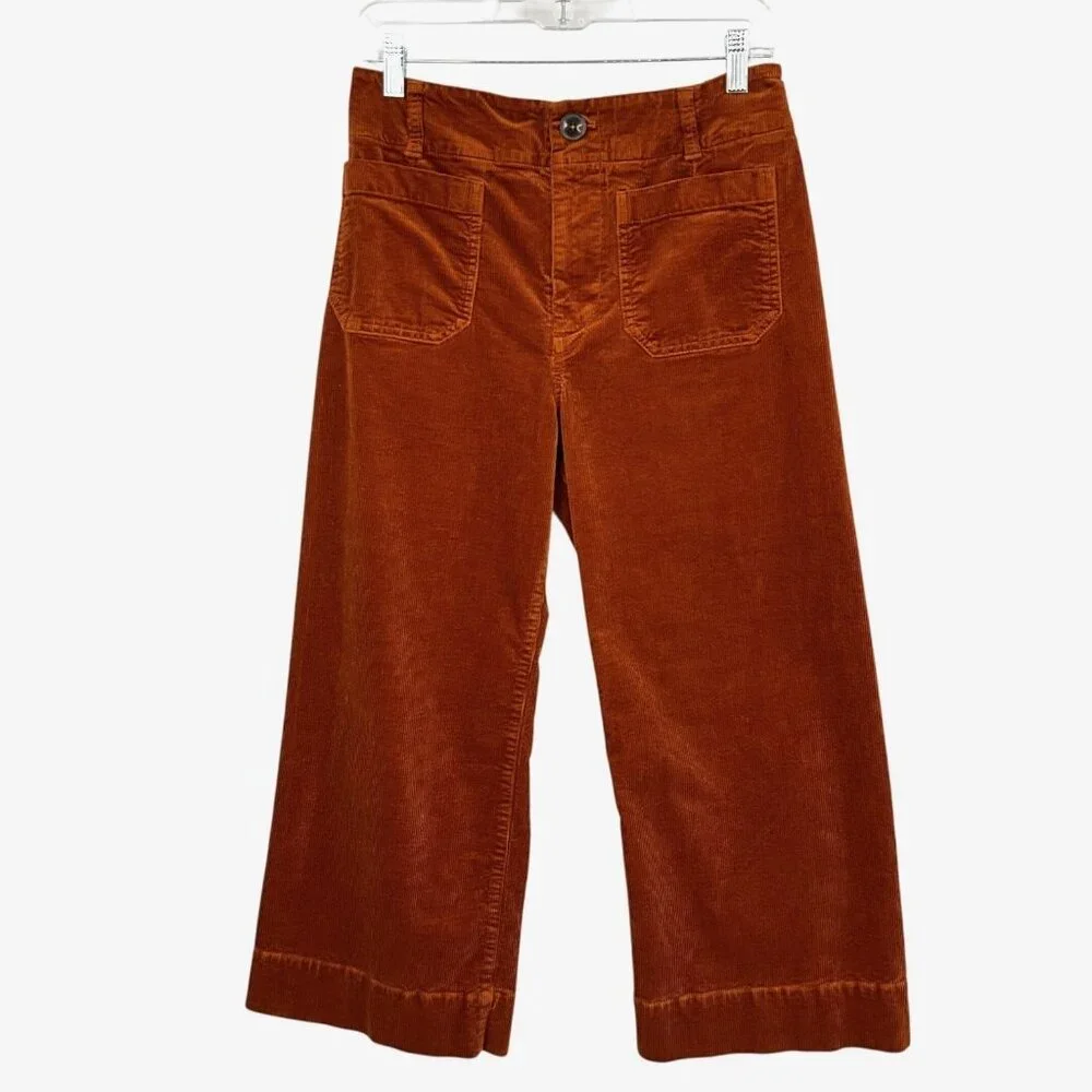 Maeve The Colette Corduroy Pants Womens 29P Orange Cropped Wide Leg Petite - Picture 1 of 10